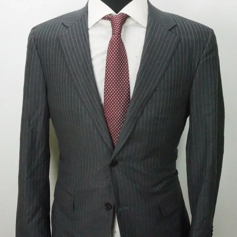 Canali 1934 CURRENT Gray Blue Striped 100% Wool 2 Pc Suit Jacket Pants Sz 42R - Picture 3 of 11